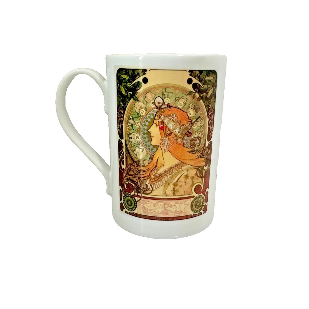 Alphonse Mucha Coffee Mug Zodiac Woman Artist Signature Tall Ceramic Latte Style